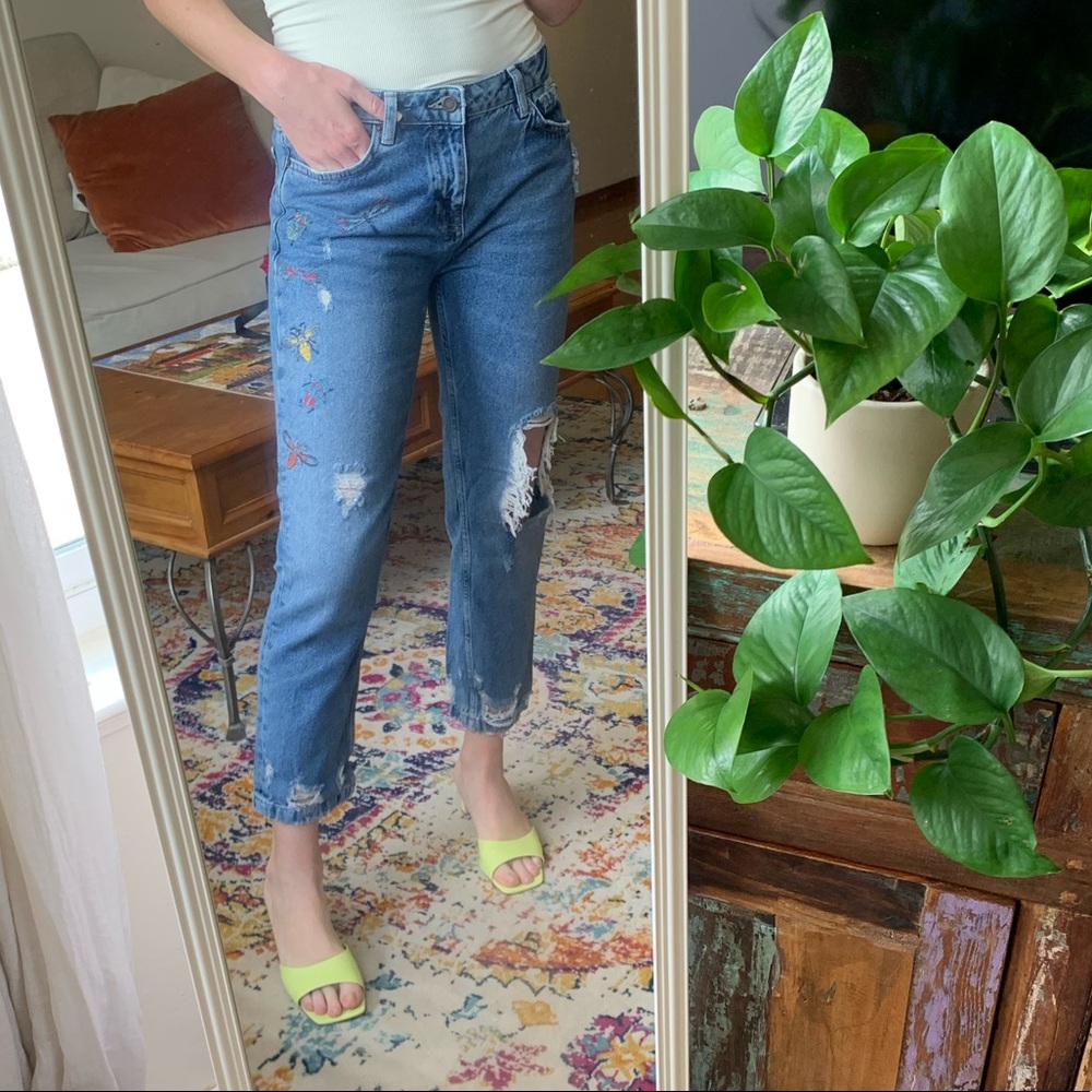 Zara Embroidered Boyfriend Jeans